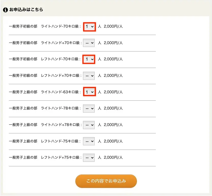 エントリー選択後